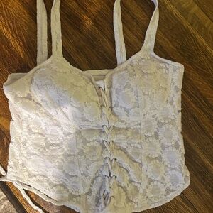 Lace-Up White Lace Crop Top